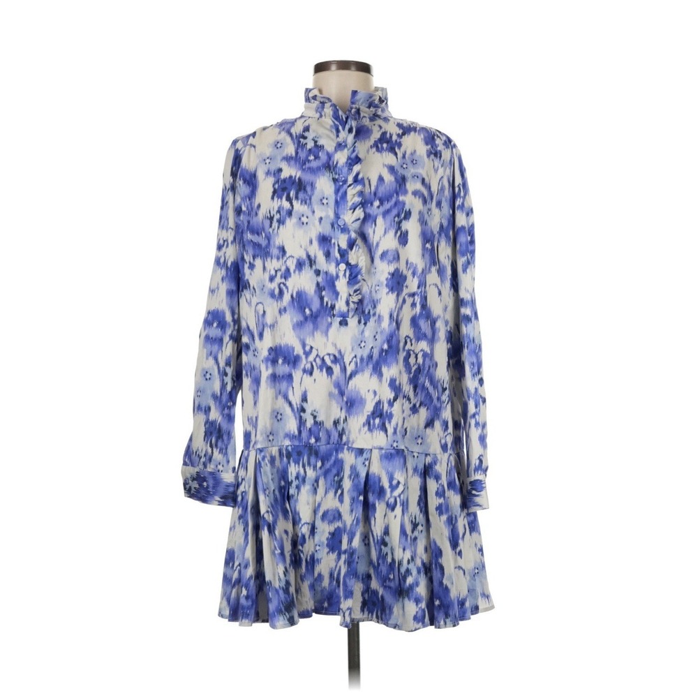 Tuckernuck Tate Dress Ivory Blue Iris Breeze Ruffle Neck Drop Waist Size Medium